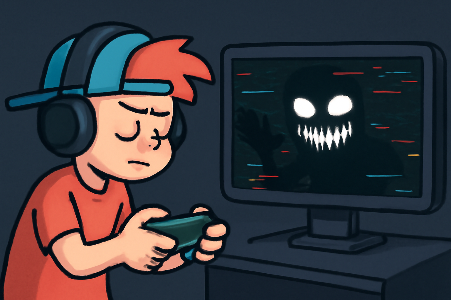 Headphones on FNF player focusing on audio in glitchy horror mod