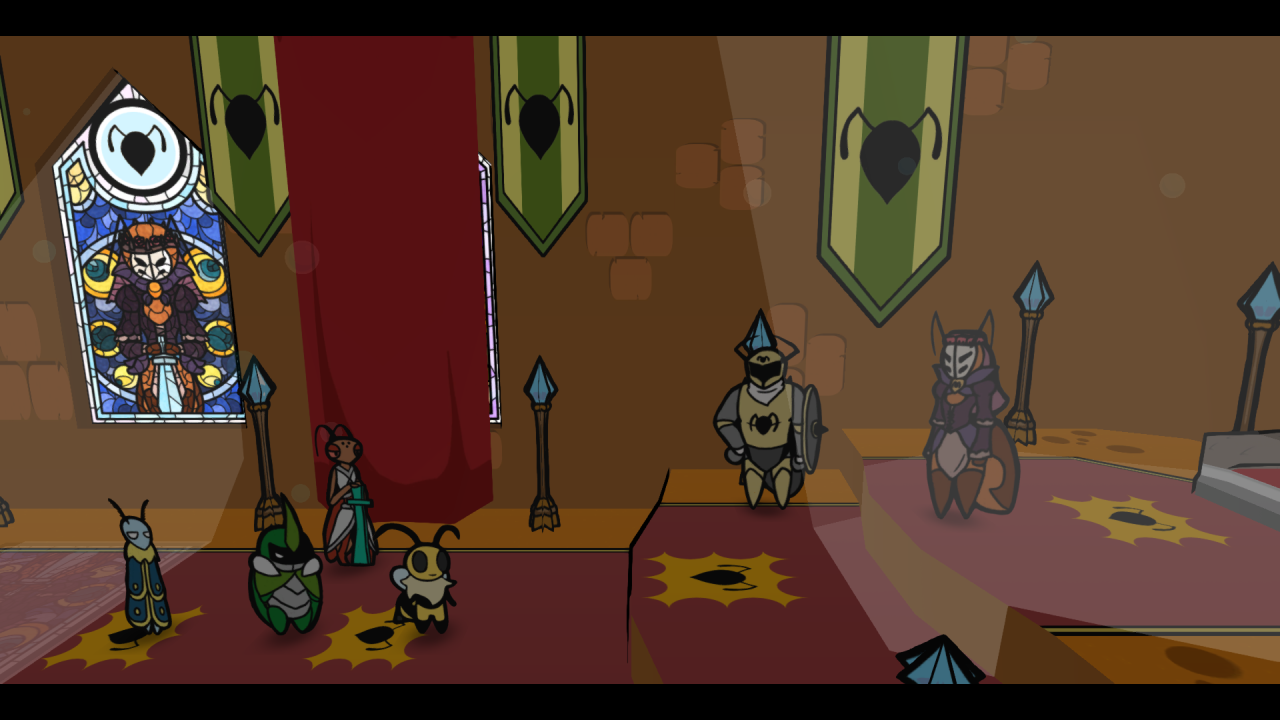 Vibrant Bug Fables: The Everlasting Sapling screenshot of protagonists Vi, Kabbu, and Leif exploring a colorful bug kingdom in Paper Mario-inspired indie RPG