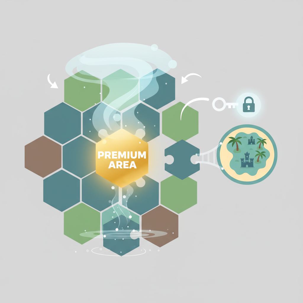 Merge puzzle with fog lifting from premium area, new island unlocking, misty effects clearing