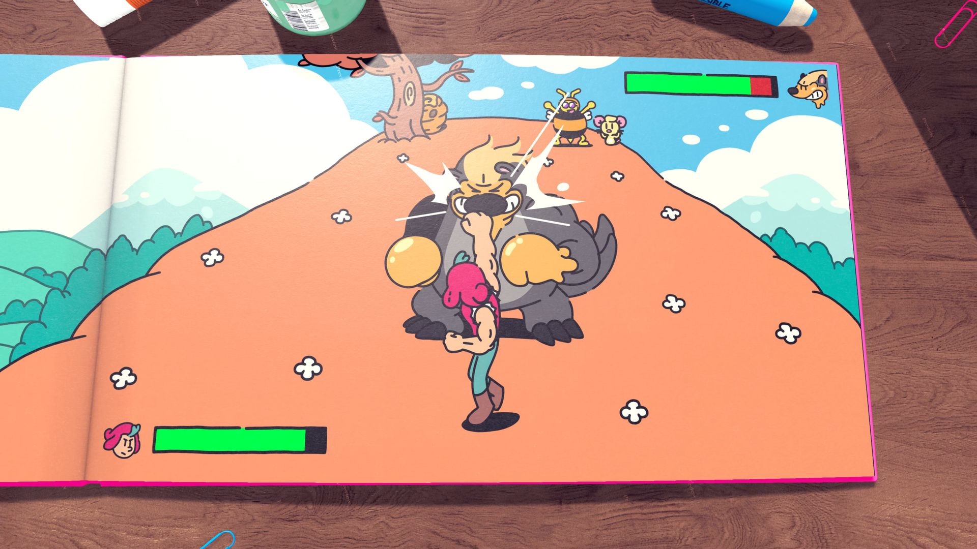 The Plucky Squire pop-up book world transforming into 3D adventure scene from the indie game
