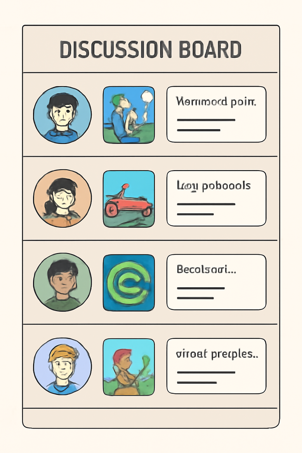 a discussion board with user avatars, game thumbnails, and review snippets